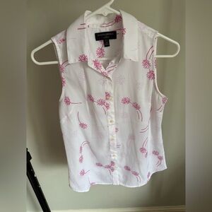 Banana Republic Pink Floral on White Sleeveless Blouse